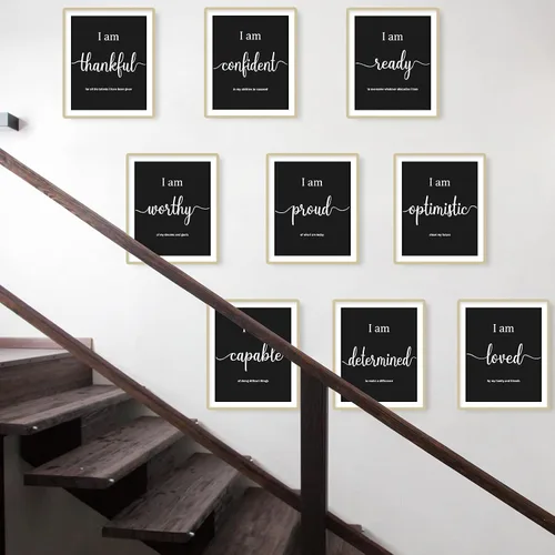 Miniatura 5 de Outus 9 Piezas Arte de Pared Inspirador Motivacional para Oficina y Dormitorio, Afirmaciones Diarias Positivas para Hombres, Mujeres y Niños, Negro