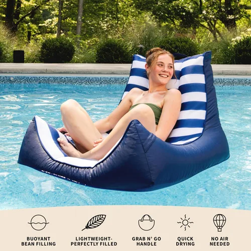 Miniatura 6 de Big Joe Captain's Float - Tumbona para piscina, no necesita inflado, malla de doble cara con rayas náuticas americanas, tela de drenaje rápido, 3
