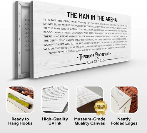 Miniatura 2 de Tailored Canvases Theodore Roosevelt - Cartel de The Man In The Arena, lienzo grande para decoración de pared, póster motivacional e inspirador
