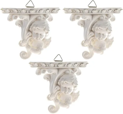Mega Crafts Juego de 3 figuras de ángel para decoración religiosa de pared, construcción de poliresina, colgar o montar en la pared a través del