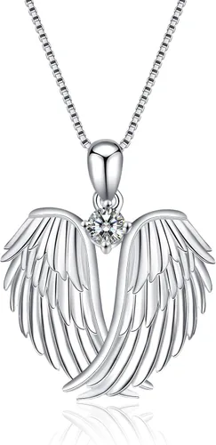 YFN Collar de alas de ángel de plata de ley 925 con colgante de alas de ángel guardián collar de piedra natal para mujeres y niñas joyería de Navidad