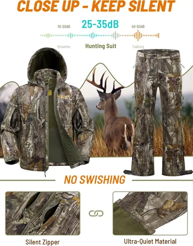 Miniatura 4 de NEW VIEW Ropa de caza de camuflaje para hombres, forro polar cálido y silencioso, chaqueta y pantalones de caza de ciervos para clima frío
