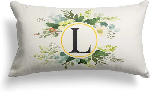 Miniatura 54 de Snycler Fundas de almohada con monograma de letra L, floral, 18 x 18 pulgadas, almohadas de primavera verdes, fundas decorativas de verano, Estilo L