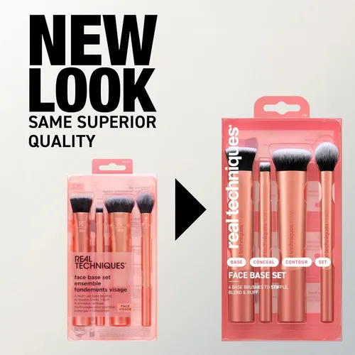 Miniatura 8 de Real Techniques Juego de 4 brochas de maquillaje para base facial, para corrector, base, contorno y polvo de fijación, brochas de maquillaje