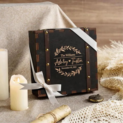 Miniatura 4 de AW BRIDAL Caja de recuerdos de boda negra personalizada, cajas de memoria de madera con tapas, regalos de despedida de soltera para novia, regalo