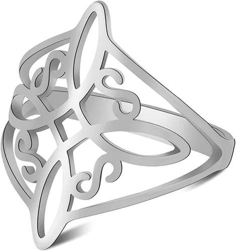 UNIFT Anillo de nudo de bruja para mujer, acero inoxidable, celta, cuaternario, Wicca, estilo geométrico, anillo de nudo de brujería, amuleto de