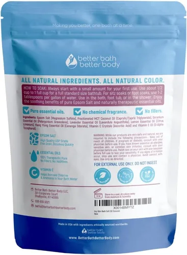 Miniatura 2 de Sal de baño para piel seca, 32 onzas, sal de Epsom con aceites esenciales de geranio natural, lavanda, ylang ylang y limón, además de vitamina C