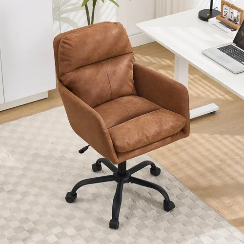 Miniatura 4 de XIFAN - Silla de oficina de piel sintética con asiento acolchado grueso, giratorio de 360°, silla de escritorio ajustable en altura con base