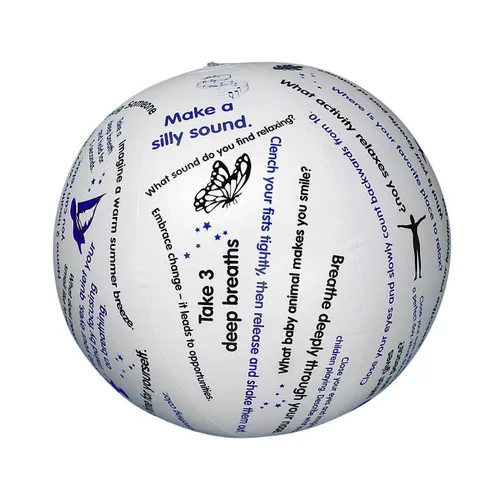 S&S Worldwide Toss 'n Talk-About - Bola de relajación. Bola estilo pelota de playa, diámetro plano de 24 pulgadas. Impreso con instrucciones o