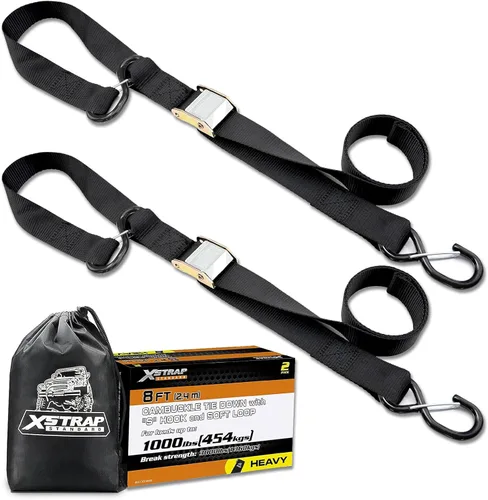 XSTRAP STANDARD Correas de amarre para motocicleta (paquete de 2) 3,000 libras de resistencia a la rotura, 1.5 pulgadas x 8 pies, juego de amarre de
