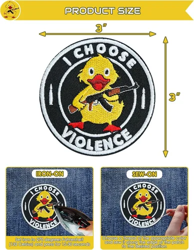 Miniatura 6 de XMJY I Choose Violence Duck Patches, parches bordados de 3 pulgadas para planchar, apliques divertidos para mochilas tácticas, sombreros, bolsas