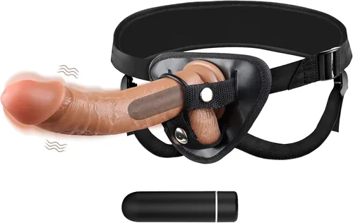 Arnés de consolador vibrador realista con correa con vibrador de bala, estimulador de punto G de silicona desmontable, masajeador de vagina, Carne