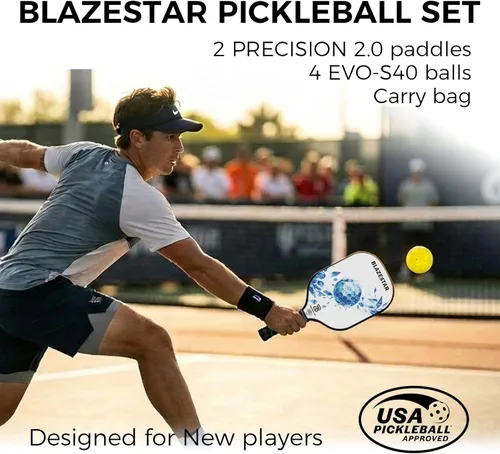 Miniatura 2 de X Blazerstar - Juego de 2 palas de pickleball aprobadas por USAPA, raquetas de fibra de vidrio con 4 bolas duraderas para exteriores y 1 bolsa, Azul