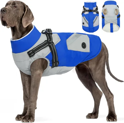 Miniatura 19 de FUAMEY Chaquetas de invierno para perros pequeños, abrigo para perros con arnés incorporado, trajes de nieve impermeables para perros, chaqueta
