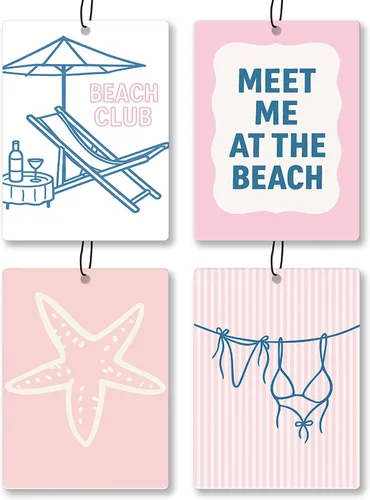 Miniatura 13 de Ambientador de coche Preppy Summer Beach 4 piezas - Ambientador colgante Preppy de playa costera tropical con temática de bikini, concha marina