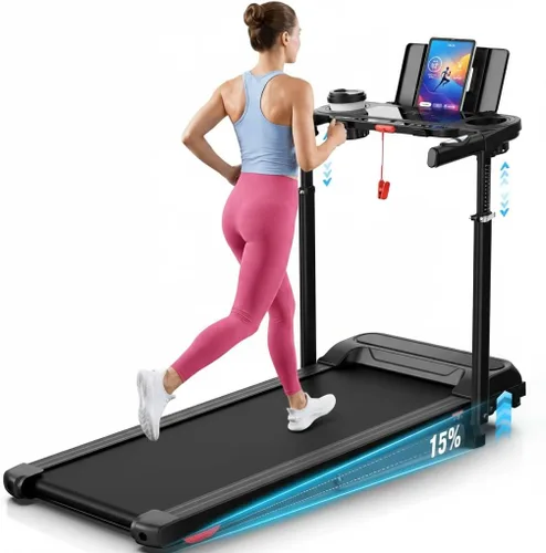 Miniatura 15 de Treadmill with Desk Workstation & Adjustable Height, 450 lbs Weight Capacity, Folding Incline Treadmill with Handle Bar, Portable Ultra-Quiet 3.5HP