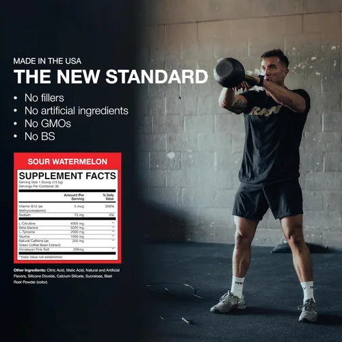 Miniatura 4 de RAW Polvo esencial para pre-entrenamiento (sandía agria) – Chris Bumstead Suplemento nutricional deportivo para hombres y mujeres – Polvo energético