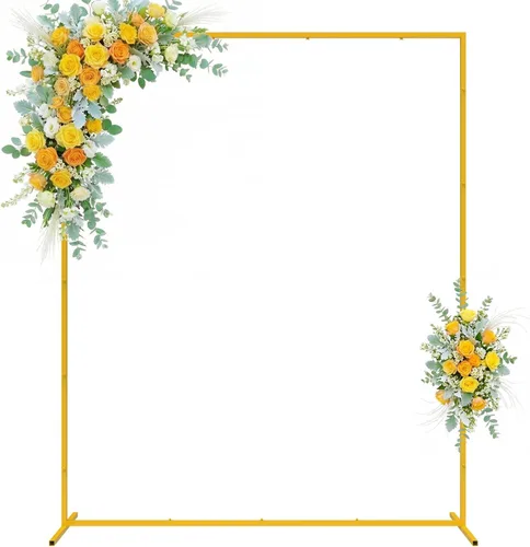 Miniatura 17 de Wokceer Soporte de Arco de Telón de Fondo para Boda Cuadrado 6.6 pies x 6.6 pies Soporte de Arco de Globos de Metal Dorado Pérgola de Jardín Marco
