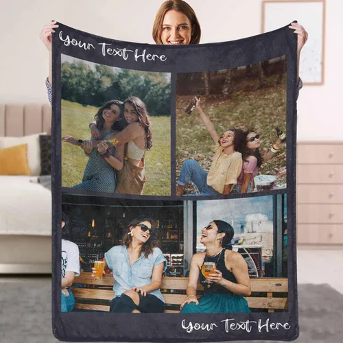 Miniatura 23 de YESCUSTOM Manta personalizada con texto fotográfico, manta personalizada con mis propias imágenes para Navidad, familia, mamá, papá, perro