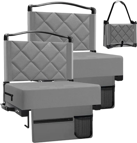 Miniatura 20 de Asientos de estadio con cojín de apoyo trasero, asientos plegables para gradas que soportan hasta 400 libras, asiento ancho con correa para el Sin