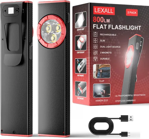 Miniatura 8 de Linterna EDC Lexall, linterna recargable de bolsillo plana de 800 lúmenes, linterna LED magnética con clip, luz de área mini regulable