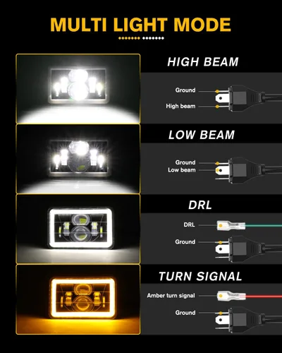 Miniatura 4 de CO LIGHT 2 faros delanteros LED de 4 x 6, haz sellado alto/bajo aprobado por DOT, señal de giro DRL blanca y ámbar, repuesto H4651 H4652 H4656 H4666