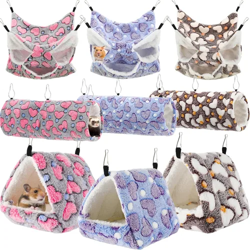 Miniatura 9 de Abbylike Hamaca para Ratas de 9 Piezas de 3 Niveles para Conejillo de Indias y Hurón, Túnel Colgante para Mascotas Pequeñas, Juguete Planeador, Cama