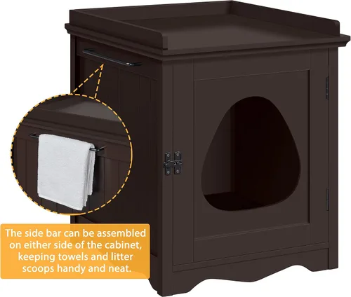 Miniatura 4 de Yaheetech Caja de arena para gatos, muebles ocultos con barra de toalla lateral, baño de madera para gatos, gabinete de almacenamiento, casa Espresso