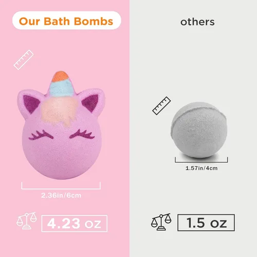 Miniatura 6 de SHUCHING Bombas de baño de unicornio 9 XXL con sorpresa en el interior, bolas orgánicas de baño de burbujas para cumpleaños de niños y niñas