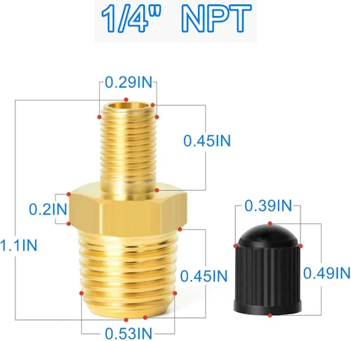 Miniatura 3 de 2 piezas de adaptador de inflador de aire de latón 1/4 NPT (M) a válvula Schrader estándar (M), válvula de tanque, conector de inflador de 1/4