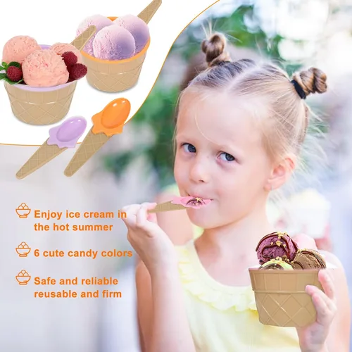 Miniatura 4 de Hbaushun Paquete de 6 cuencos de plástico para helado con cucharas, tazas de helado de plástico reutilizables, juego de cuencos de crema
