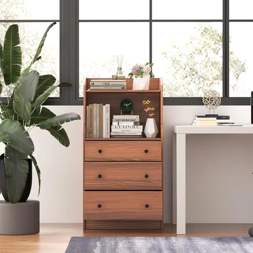 Miniatura 9 de GOFLAME Cómoda de 3 cajones con estante, organizador de almacenamiento moderno de 44 pulgadas de alto con diseño antiinclinación, cómoda