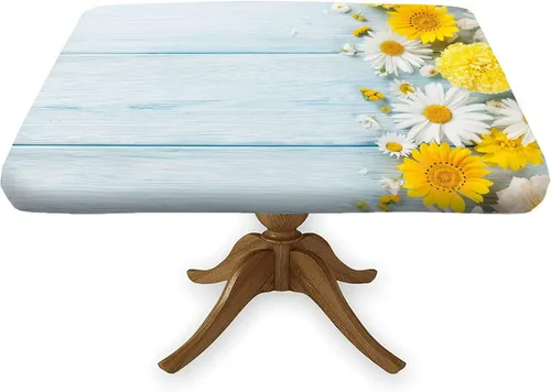 Miniatura 33 de Mantel cuadrado ajustable con estampado de girasoles, borde elástico, "You are My Sunshine", se adapta a 36x36 pulgadas, mantel de poliéster lavable