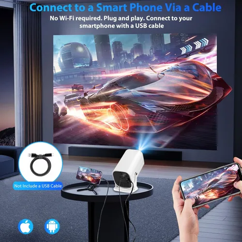 Miniatura 2 de Mini proyector para iPhone, proyector pequeño de 1080P (Bluetooth 5.3 y altavoz integrados), compatible con 4K, giratorio de 210°, proyector