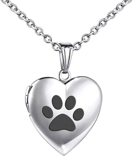 Collar con medallón de pata de perro que sostiene fotos de amor corazón medallón de cristales colgante regalos de cumpleaños Cristal Circonia cúbica