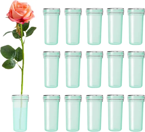 BEADNOVA Tubos de agua florales de plástico de 1.6 pulgadas para viales de flores con tapas para decoración de arreglos florales (verde, 20 unidades)