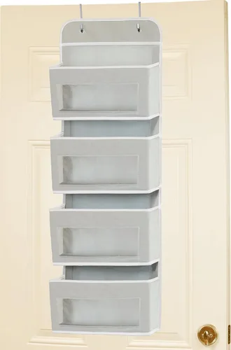 Miniatura 7 de Simple Houseware - Organizador con 4 bolsillos con ventana transparente para colgar en la puerta del armario, para dormitorio, baño, despensa, gris