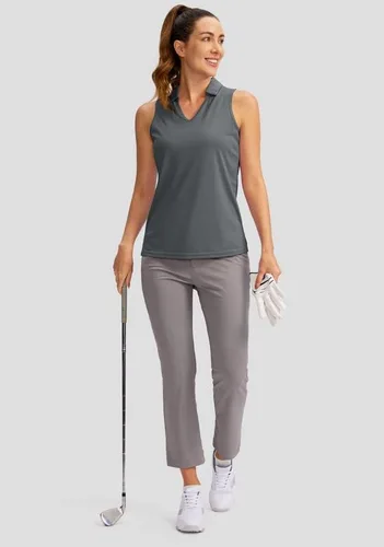 Miniatura 4 de SANTINY Women's Sleeveless Golf Shirt V-Neck Tennis Tank Tops Collared Golf Polo Shirts for Women