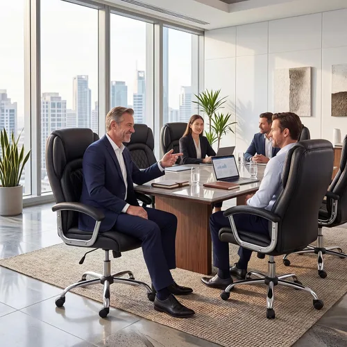 Miniatura 9 de Giantex Silla de oficina ergonómica, silla ejecutiva tapizada de cuero con reposabrazos acolchados y respaldo mecedor, silla de escritorio
