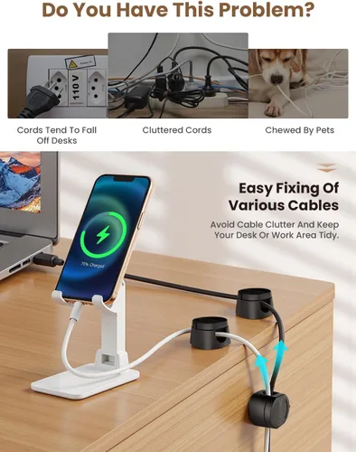 Miniatura 4 de Kanemc Clips de cable para escritorio, organizador magnético de alambre giratorio de 360°, gestión de cables autoadhesivos para escritorios