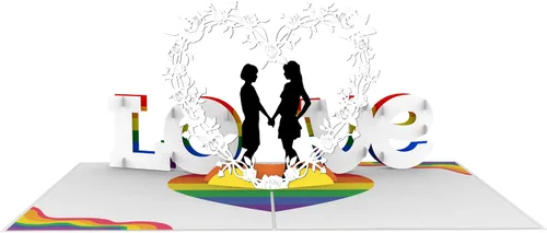 Miniatura 3 de iGifts And Cards Tarjeta emergente de corazón lesbiana 3D – Escultura de amor es amor para el mes del orgullo, salir y día de San Valentín – Regalo