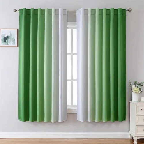 MIUCO Cortinas opacas y cortinas para dormitorio, sala de estar, 63 pulgadas de largo, color verde y blanco, cortinas de oscurecimiento de
