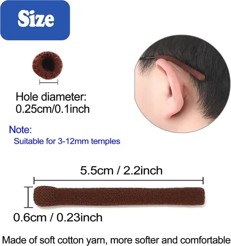 Miniatura 2 de Cojín de Oreja para Gafas de Tela de Algodón Tejido Suave Mejorado, Puntas de Patillas de Gafas Elásticas Antideslizantes Cómodas Retenedor