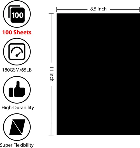 Miniatura 2 de OcePor 100 hojas de cartulina negra de 8.5 x 11 pulgadas, tarjeta negra de 65 libras/6.35 oz/m², papel grueso de cartulina para impresora
