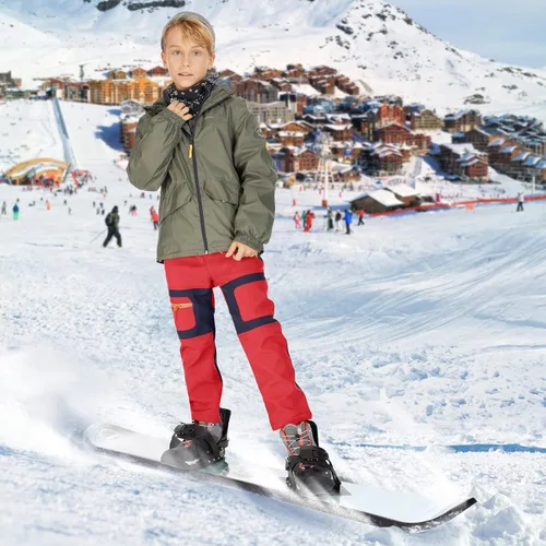 Miniatura 27 de linlon Pantalones impermeables para la nieve para niños y niños, forro polar lind para senderismo, softshell, cálidos, con aislamiento térmico