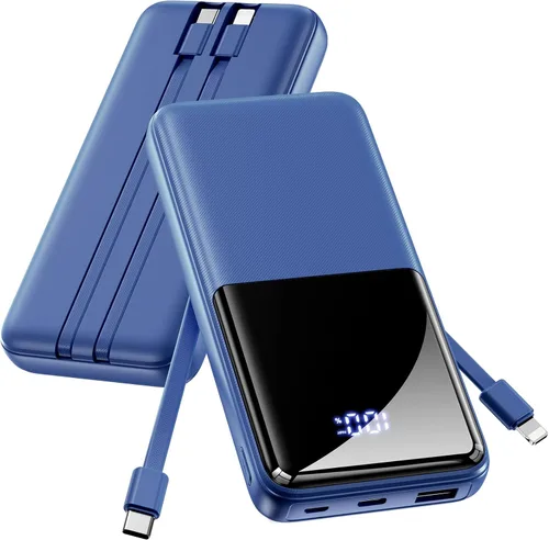 Cargador portátil de batería de 20000 mAh, 22.5 W, cable integrado de carga rápida, cargador de teléfono portátil para iPhone, todos los modelos,