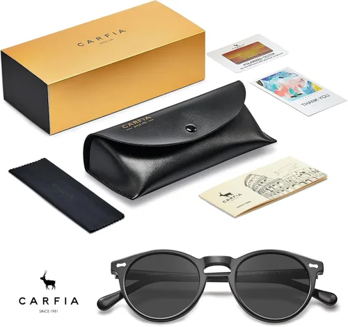 Miniatura 75 de CARFIA Gafas de sol polarizadas de acetato redondo para mujer, protección UV de cara pequeña con funda de cuero CA5288