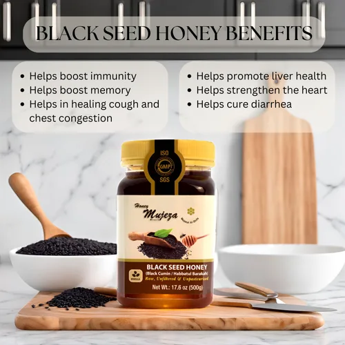 Miniatura 3 de Mujezat Al-Shifa - Paquete de 3 Miel de Semilla Negra - No Mezclada con Aceite o Polvo - Sin Gluten - Sin OGM - Miel Orgánica - Potenciador Inmune