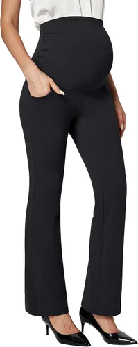 Ewedoos Pantalones de maternidad pantalones de trabajo laterales fruncidos con bolsillos sobre el vientre, pantalones de vestir de embarazo,