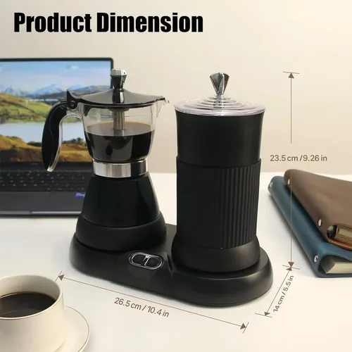 Miniatura 2 de Máquina de café expreso con espumador de leche, olla eléctrica de moka 2 en 1, máquina de café expreso de aluminio con un solo toque, espuma de Negro